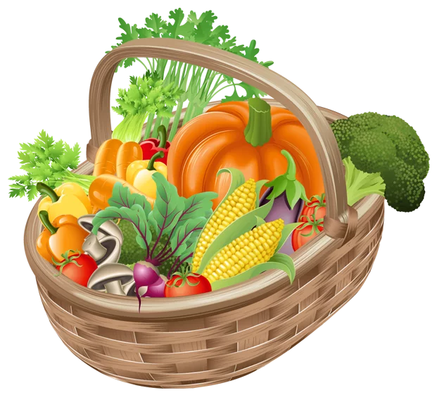 Fresh Harvest Vegetable Basket with Colorful Seasonal Produce Clipart Illustration