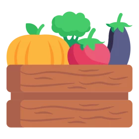 Fresh Harvest Vegetables on Wooden Crate - Colorful Farm Produce Clipart Collection