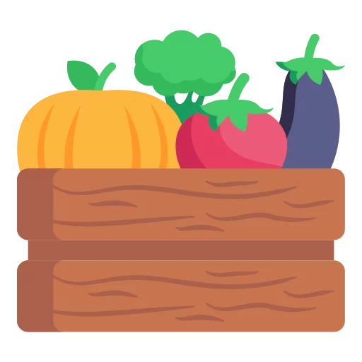 Fresh Harvest Vegetables on Wooden Crate - Colorful Farm Produce Clipart Collection