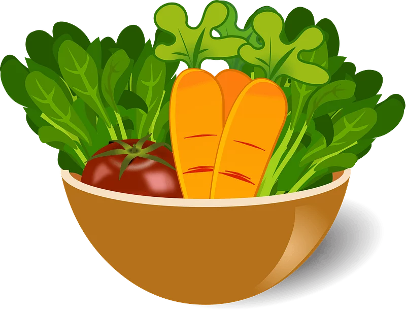 Fresh Vegetables in a Brown Bowl: Vibrant Healthy Food Illustration Clipart