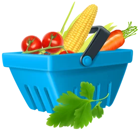 Fresh Vegetables in Blue Shopping Basket - Healthy Food Grocery Clipart