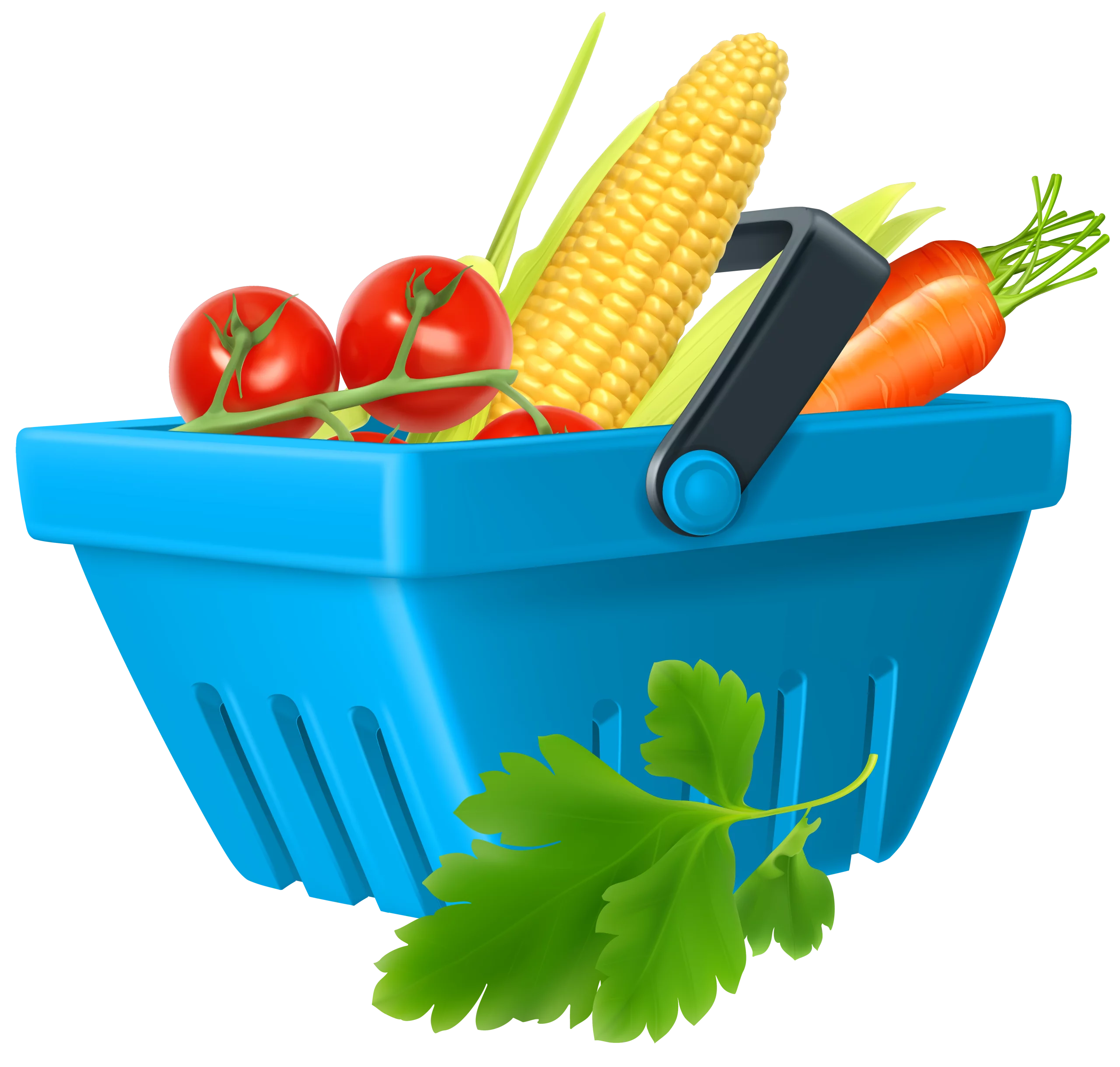 Fresh Vegetables in Blue Shopping Basket - Healthy Food Grocery Clipart