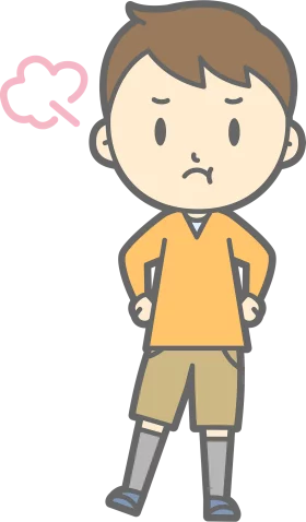 Frustrated Child in Orange Shirt with Hands on Hips Cartoon Clipart