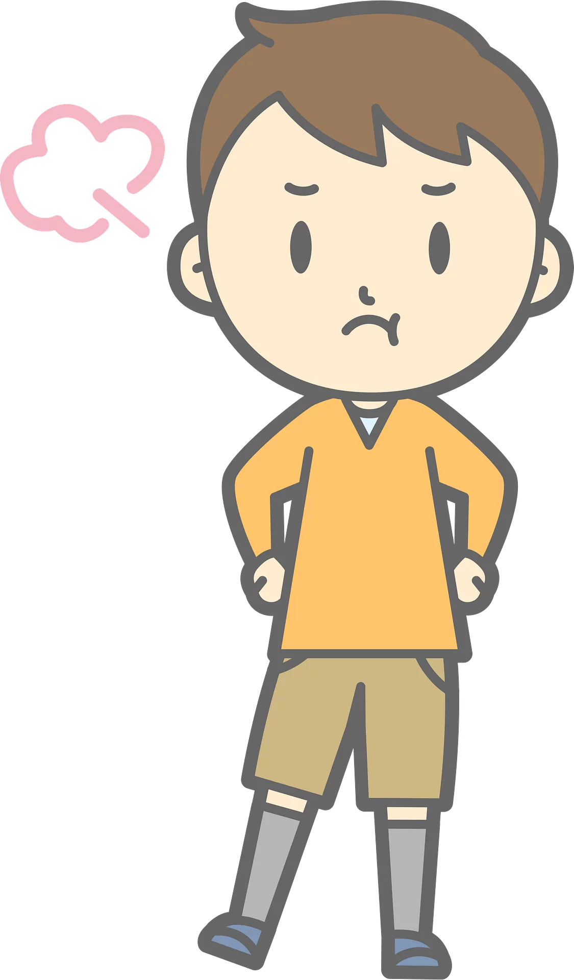 Frustrated Child in Orange Shirt with Hands on Hips Cartoon Clipart