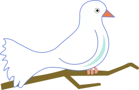 Minimalist White Dove Perched on Branch - Simple Line Art Clipart Illustration