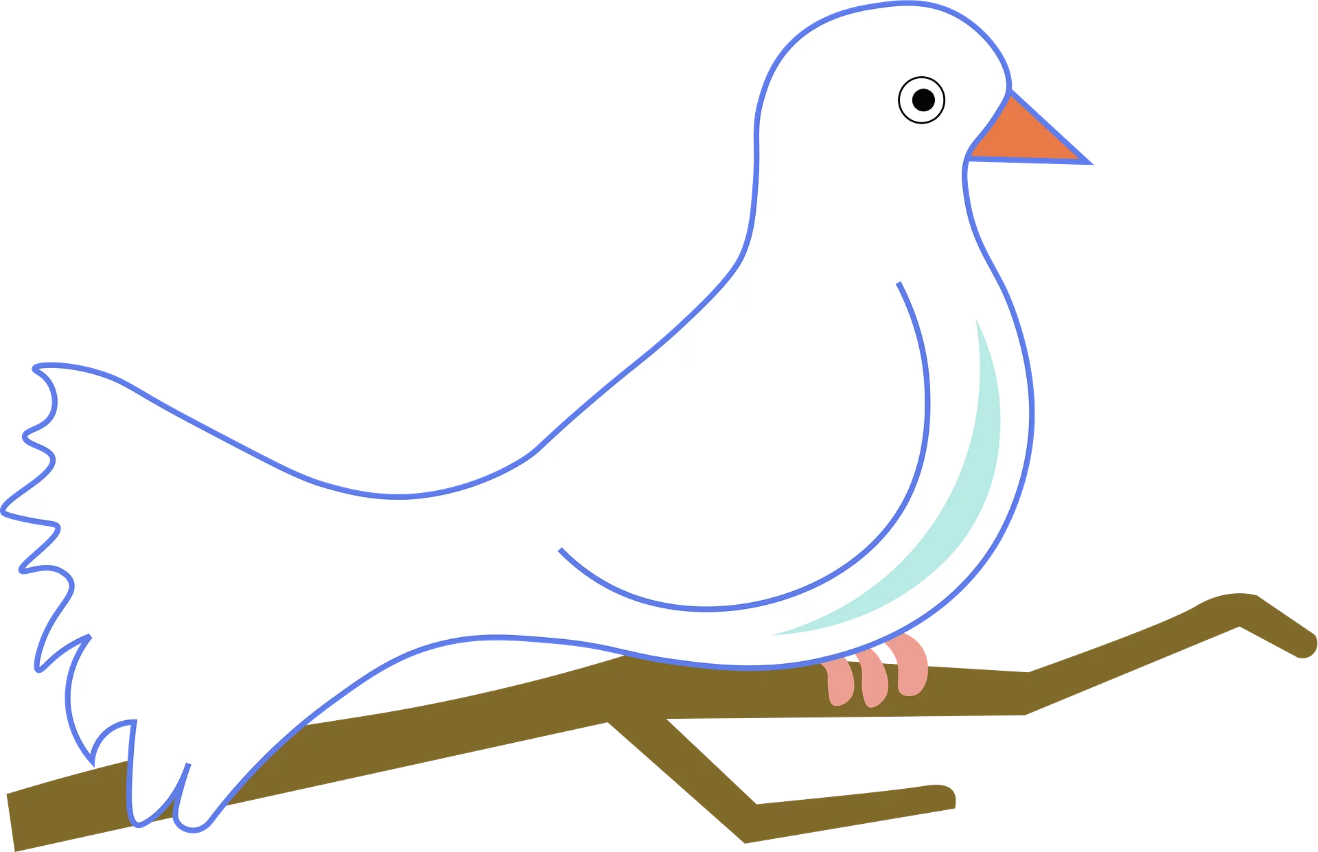 Minimalist White Dove Perched on Branch - Simple Line Art Clipart Illustration