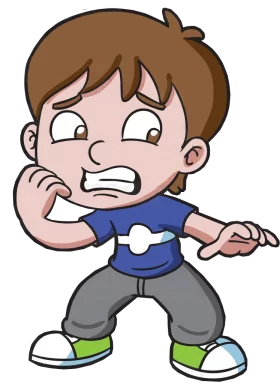 Nervous Cartoon Boy in Blue Shirt with Worried Expression Clipart Character