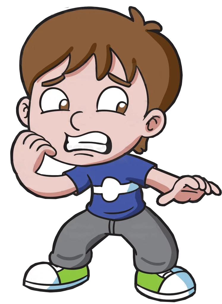 Nervous Cartoon Boy in Blue Shirt with Worried Expression Clipart Character