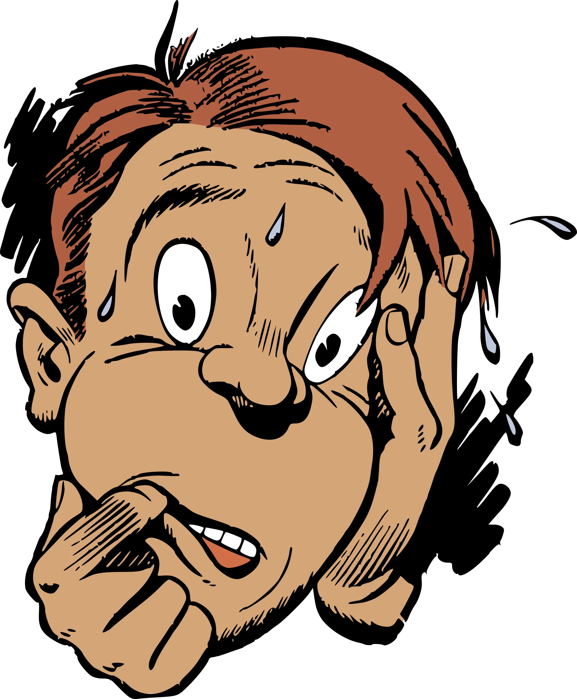 Nervous Sweating Cartoon Character Biting Fist in Anxiety Expression Clipart