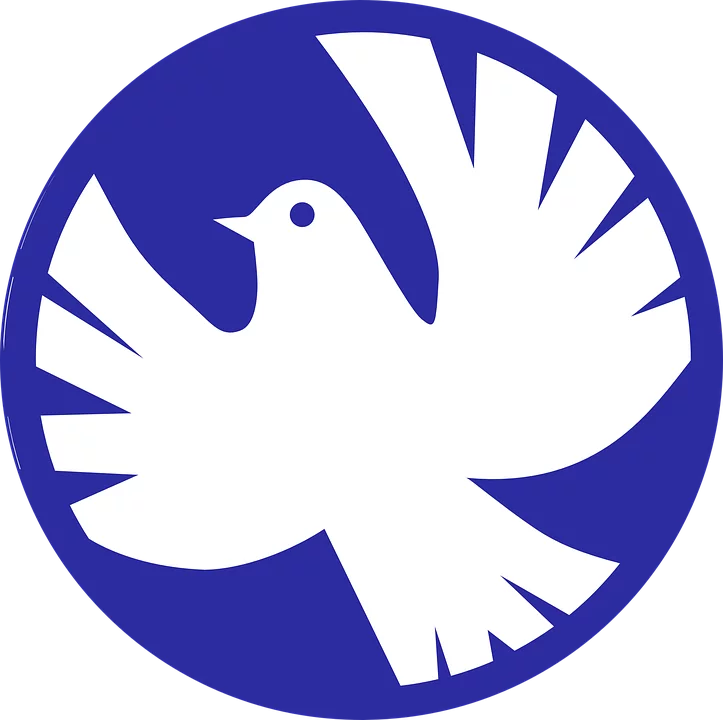 Peaceful White Dove Symbol in Blue Circle - Minimalist Peace Clipart Design