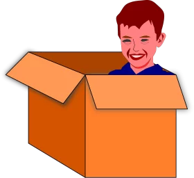 Playful Figure Peeking Out from Cardboard Box Fun Hide and Seek Clipart