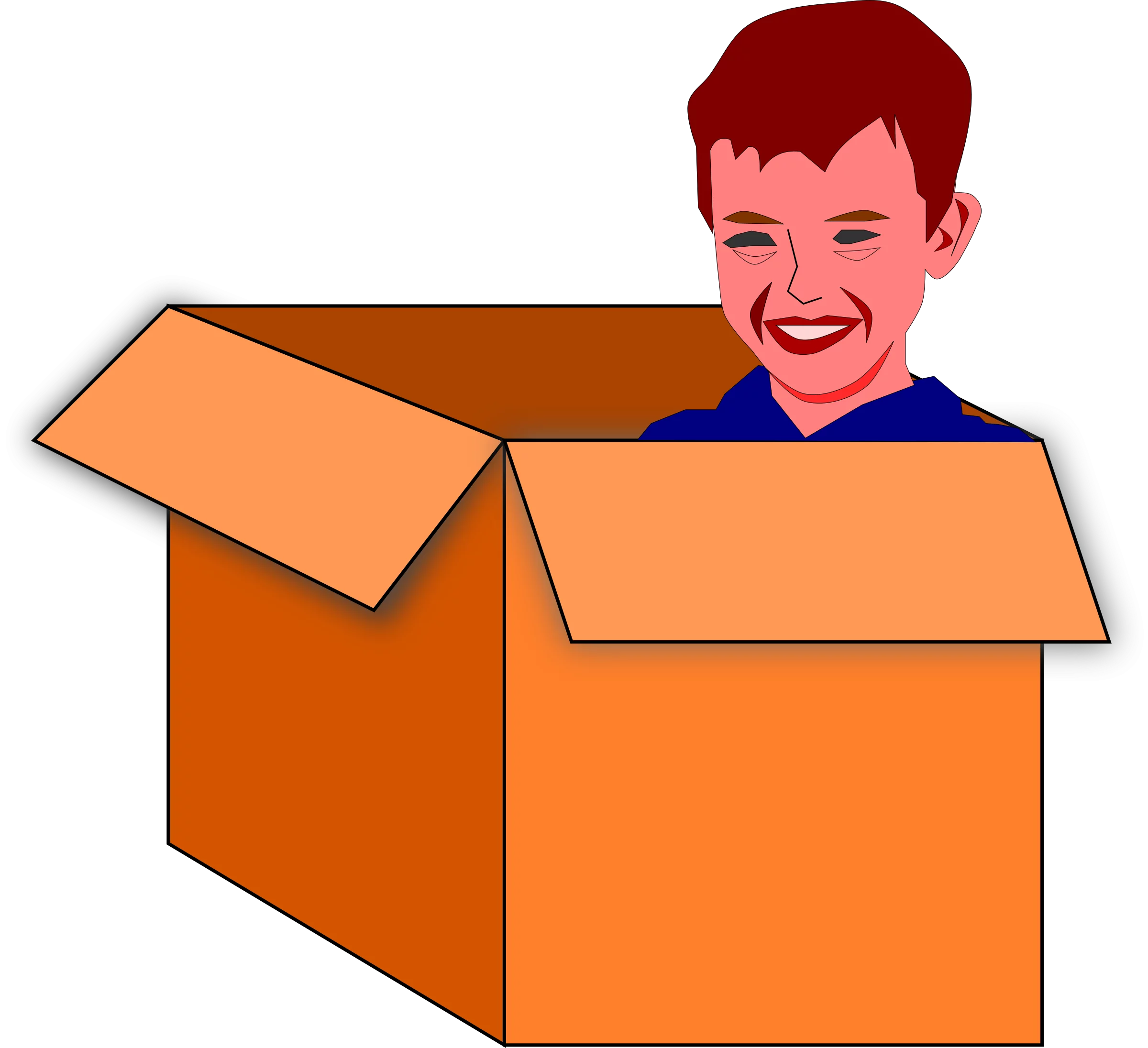 Playful Figure Peeking Out from Cardboard Box Fun Hide and Seek Clipart