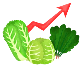 Rising Vegetable Market Trends Clipart: Fresh Green Produce with Upward Growth Arrow