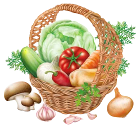 Vibrant Fresh Vegetables in Wicker Basket: Natural Healthy Food Clipart Collection