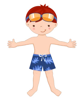 Adorable Beach Boy with Sunglasses and Blue Swim Shorts Summer Fun Clipart