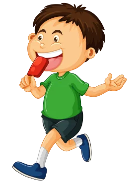 Cheerful Cartoon Character in Green Shirt Enjoying Red Popsicle Clipart Illustration