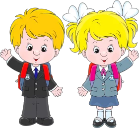 Cheerful School Children Wearing Backpacks and Uniforms Cartoon Clipart