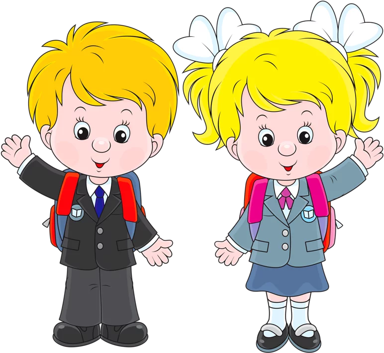 Cheerful School Children Wearing Backpacks and Uniforms Cartoon Clipart