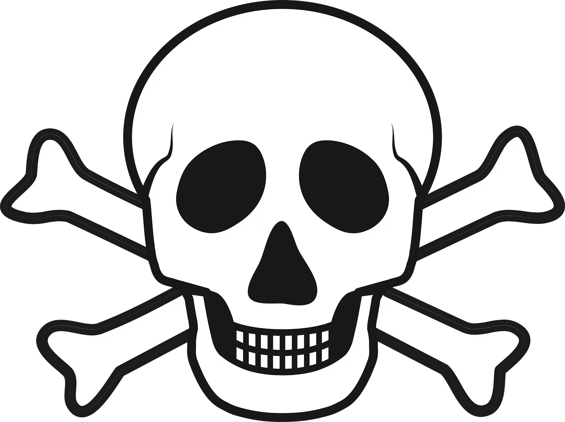 Classic Black and White Skull and Crossbones Danger Warning Symbol Clipart Illustration