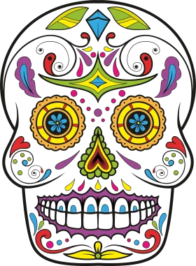 Colorful Mexican Day of the Dead Sugar Skull Traditional Calavera Clipart Design