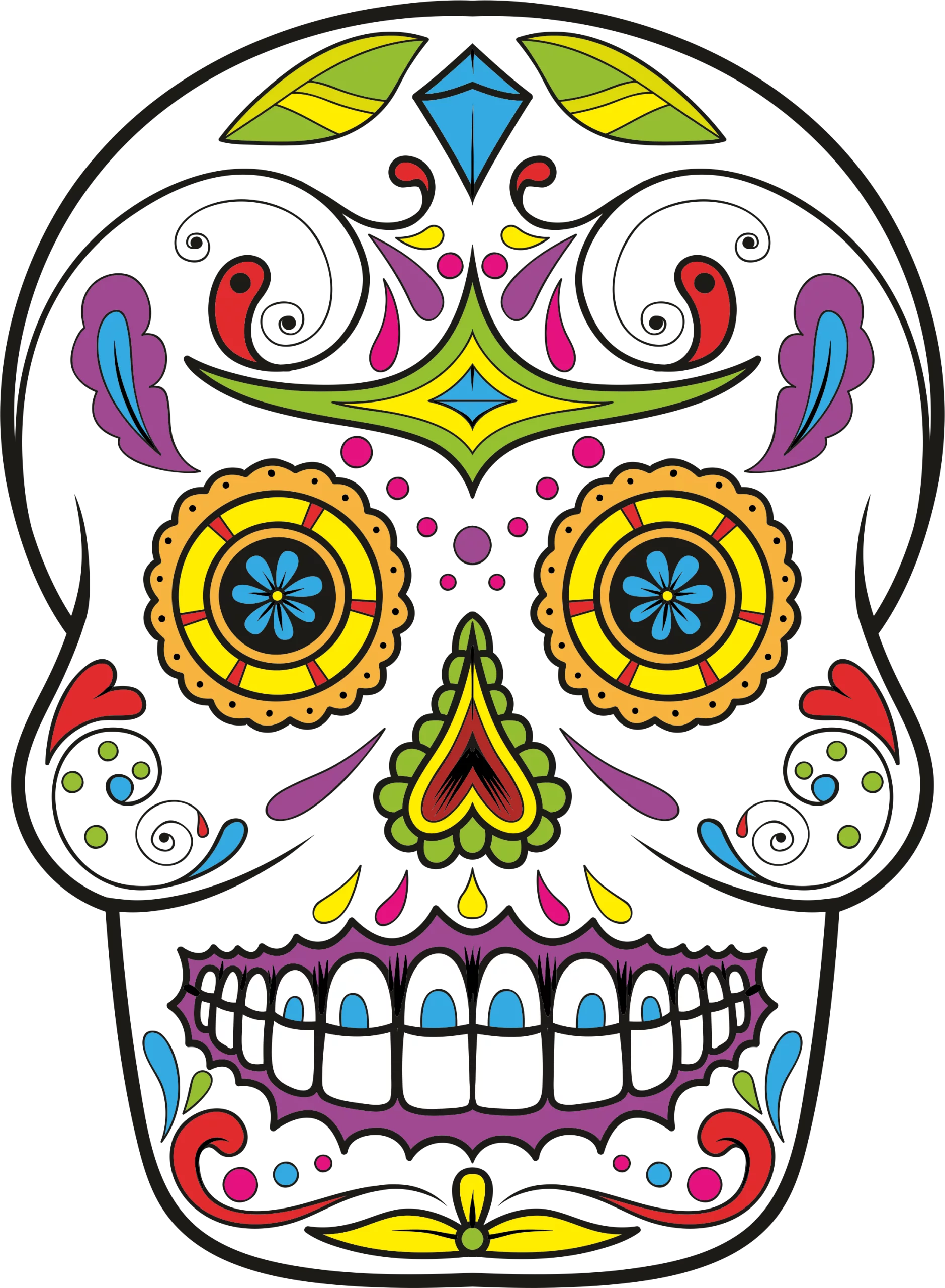 Colorful Mexican Day of the Dead Sugar Skull Traditional Calavera Clipart Design