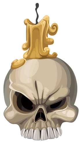 Gothic Skull with Melting Gold Candle Macabre Halloween Decoration Clipart