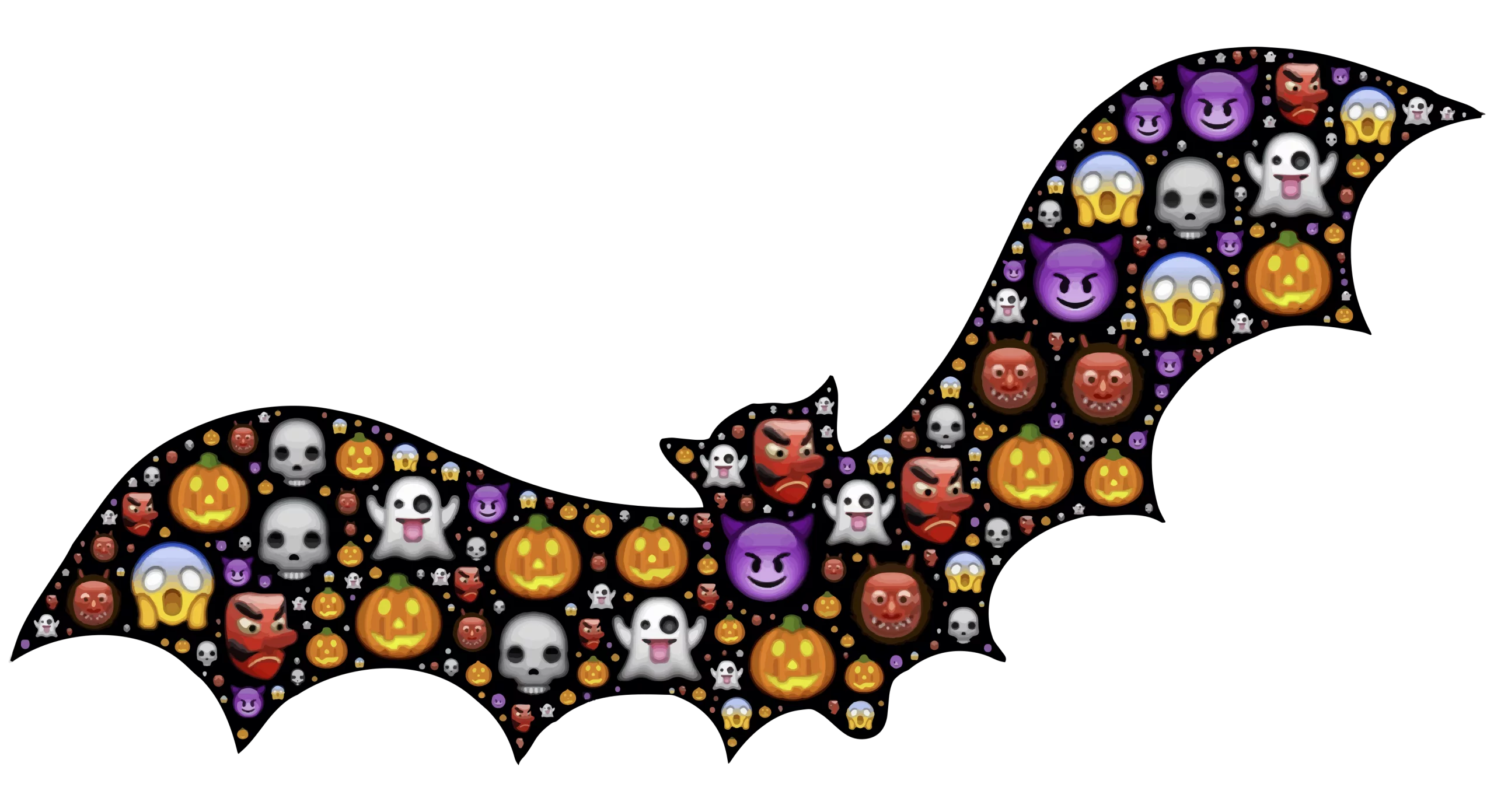 Halloween Bat Silhouette Clipart with Festive Spooky Pattern of Skulls and Pumpkins