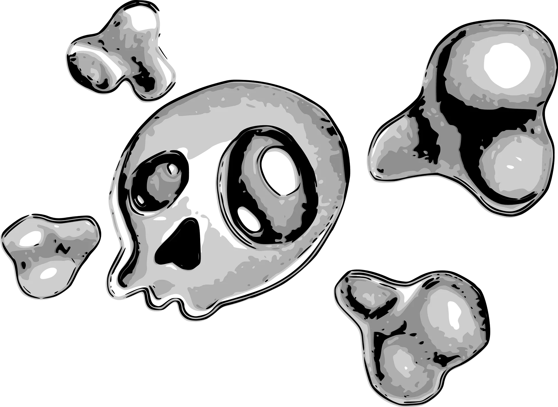 Hand-Drawn Cartoon Skull and Bones Spooky Halloween Gothic Clipart Illustration