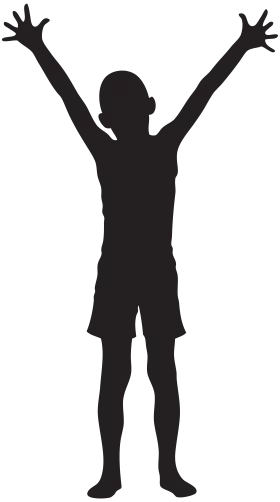 Joyful Child Silhouette with Arms Raised in Triumphant Celebration Pose Clipart