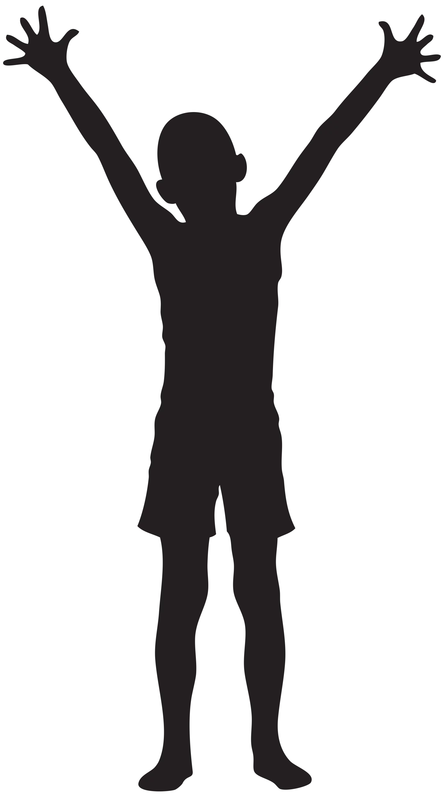 Joyful Child Silhouette with Arms Raised in Triumphant Celebration Pose Clipart