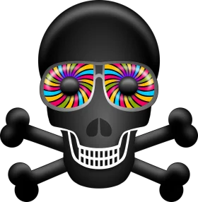 Psychedelic Rainbow Glasses Black Skull and Crossbones Halloween Clipart