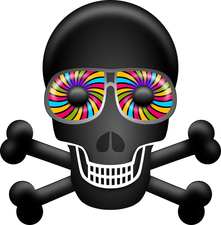 Psychedelic Rainbow Glasses Black Skull and Crossbones Halloween Clipart