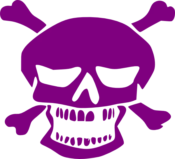 Purple Skull and Crossbones Pirate Symbol Danger Warning Halloween Clipart