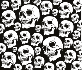 Seamless White Skull Clipart Pattern on Black Background for Gothic Design