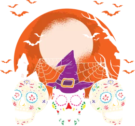 Spooky Halloween Night with Witch Hat and Skull Decorations Clipart