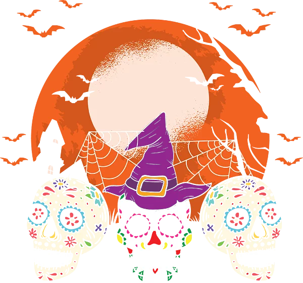 Spooky Halloween Night with Witch Hat and Skull Decorations Clipart