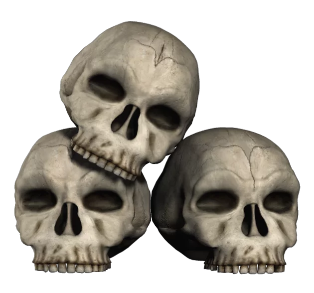 Spooky Trio of Weathered Bone Skulls Clipart for Halloween Decorations