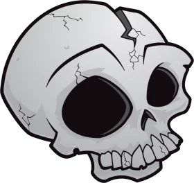 Stylized Cartoon Skull Clipart with Cracked Surface and Detailed Features