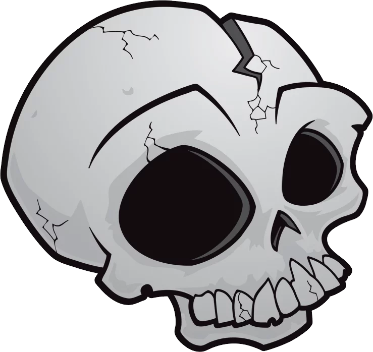 Stylized Cartoon Skull Clipart with Cracked Surface and Detailed Features