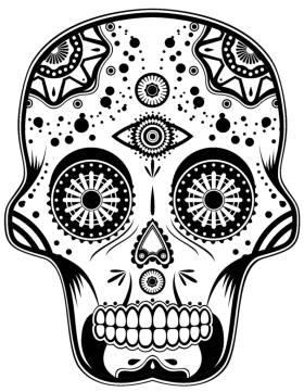 Traditional Mexican Day of the Dead Sugar Skull Decorative Black and White Clipart