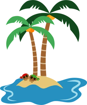 Tropical Island Paradise with Palm Trees and Beach Scene Clipart Illustration