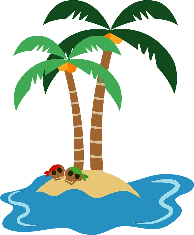 Tropical Island Paradise with Palm Trees and Beach Scene Clipart Illustration