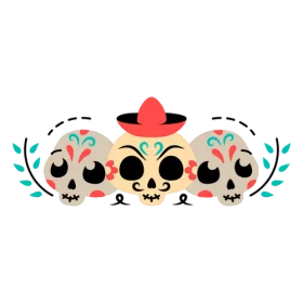 Vibrant Day of the Dead Sugar Skull Arrangement Clipart with Traditional Calaveras