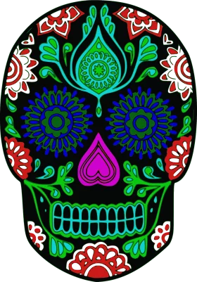 Vibrant Decorative Sugar Skull with Neon Green and Pink Floral Designs Clipart