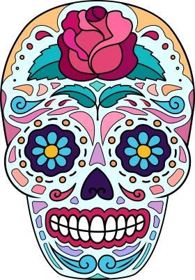 Vibrant Mexican Day of the Dead Sugar Skull with Rose Flower Clipart