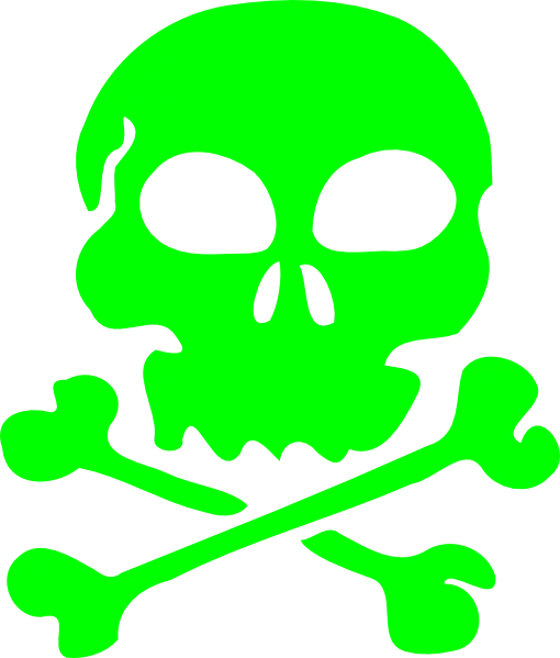 Vibrant Neon Green Skull and Crossbones Danger Symbol Clipart for Warning Signs