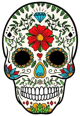 Vibrant Traditional Mexican Sugar Skull Calavera Day of the Dead Floral Clipart