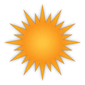 Bright Orange Starburst Sun with Pointed Rays - Cheerful Summer Sunshine Clipart