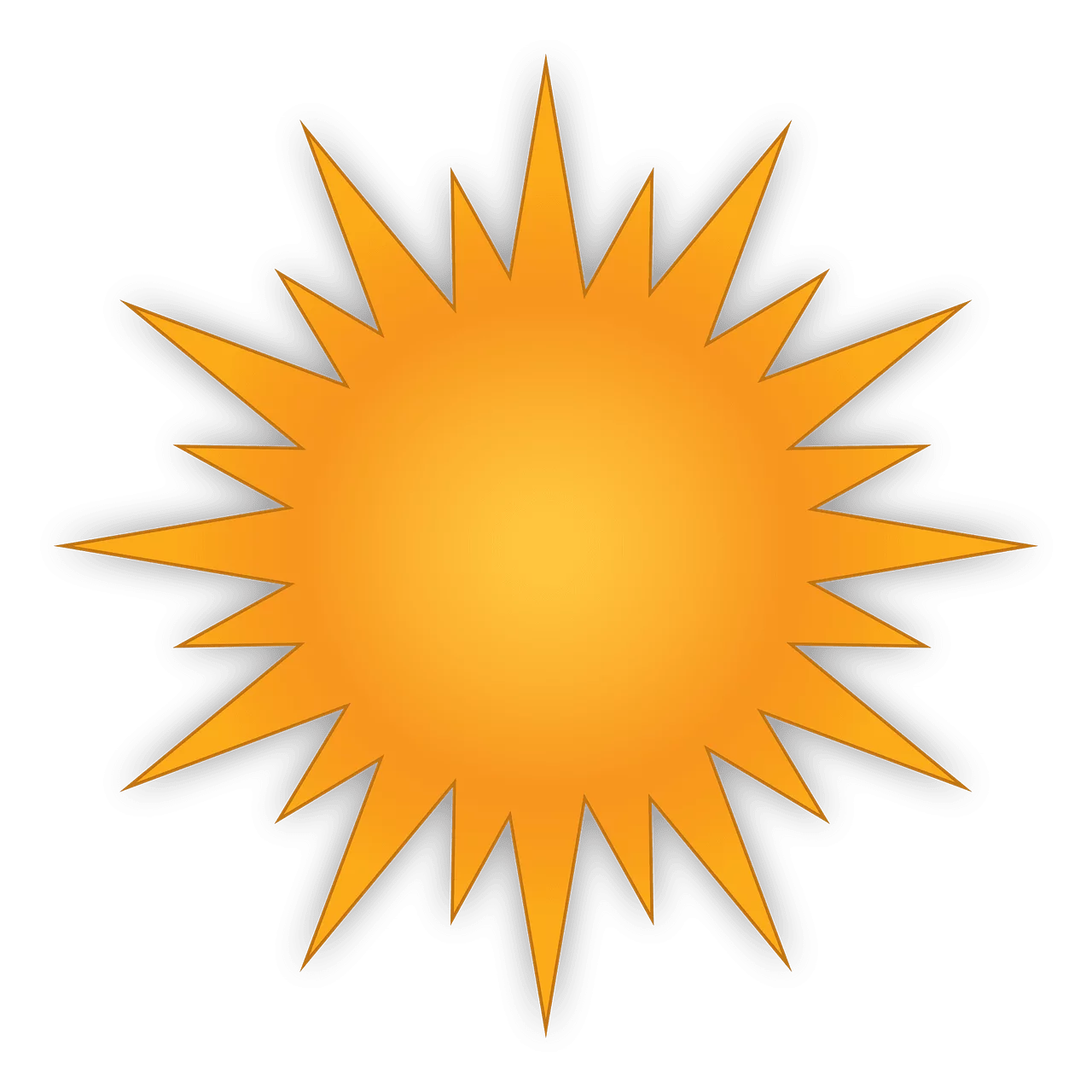 Bright Orange Starburst Sun with Pointed Rays - Cheerful Summer Sunshine Clipart