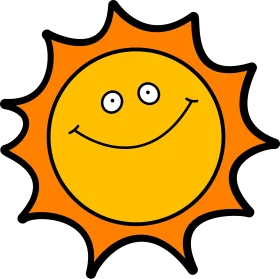 Bright Yellow and Orange Cartoon Sun with Smiling Face Clipart Illustration for Children's Books and Educational Materials